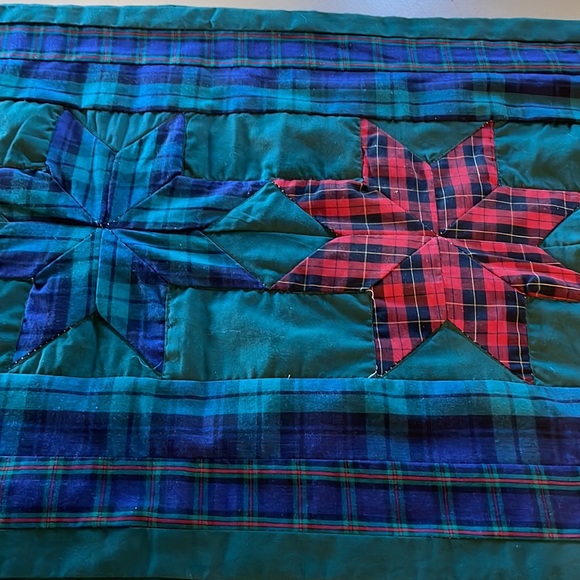 Quilted Red, Green, Blue, White 100% Polyester Table Runner - Picture 6 of 11